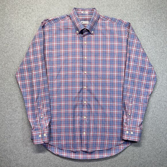 Peter Millar Crown Sport Button Down Shirt Men’s Large Magenta Blue Plaid - Picture 1 of 10